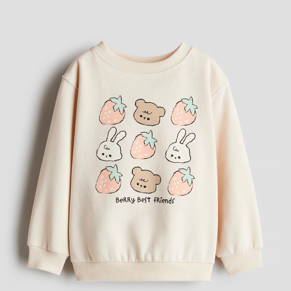 H&M Crew SWEATSHIRT Light beige/Berry Best‎ Friends